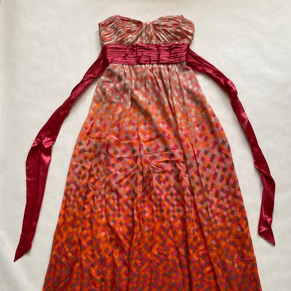 BCBGMaxAzria Pink & Orange Strapless Maxi Dress Women's Size 4